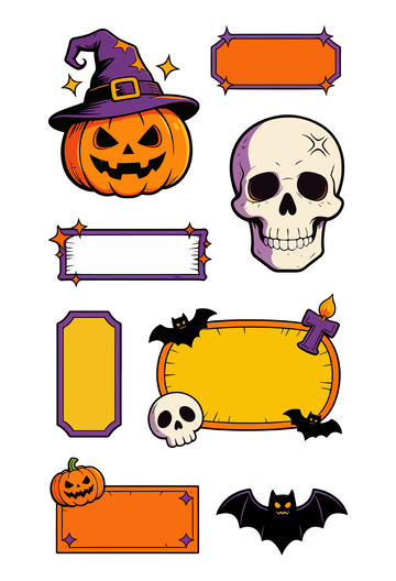 万圣节卡通装饰贴纸矢量素材集