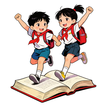 卡通儿童读书跳跃插画