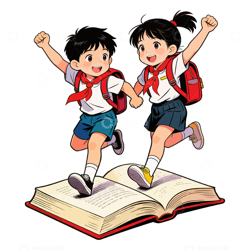 源文件下载【趣麦麦图】-卡通儿童读书跳跃插画