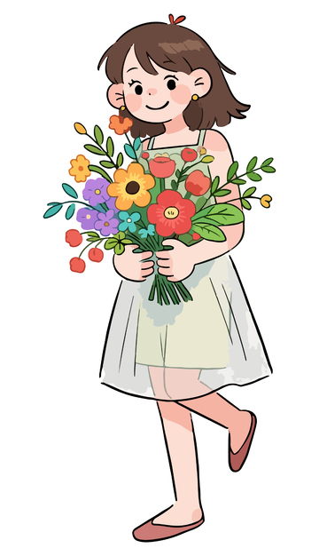 卡通少女鲜花插画