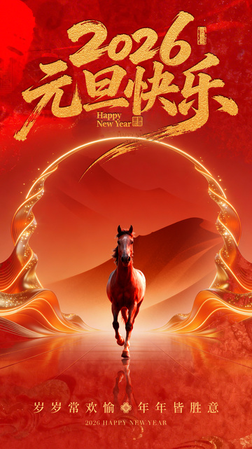 2026新年马踏祥云喜庆海报