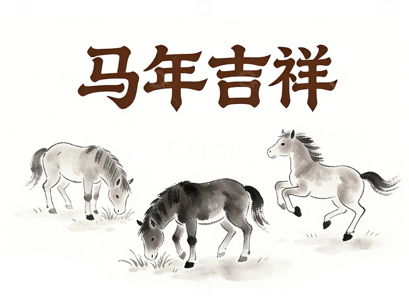 高清大图下载【趣麦麦图】马年吉祥水墨艺术字 设计