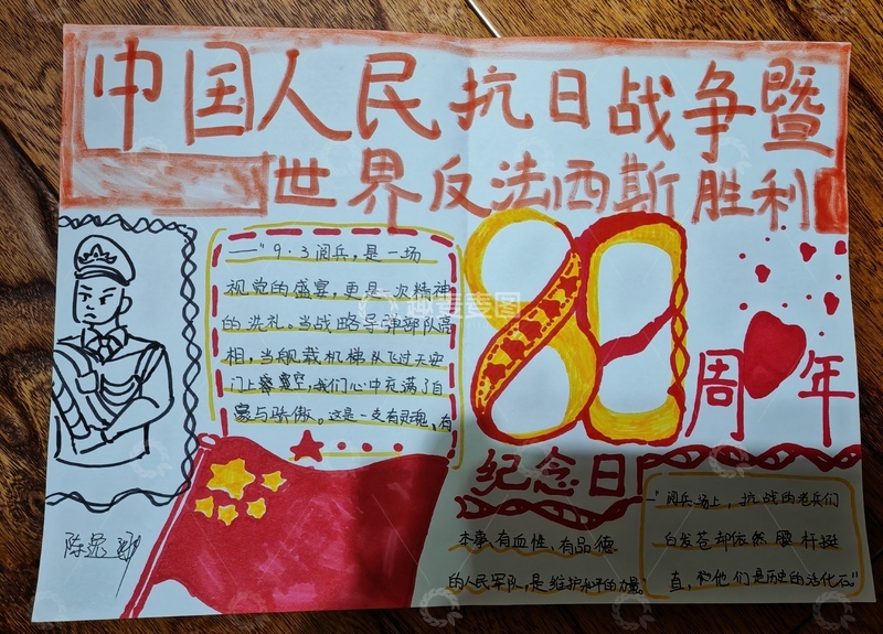 高清大图下载【趣麦麦图】手绘抗日战争胜利纪念日海报