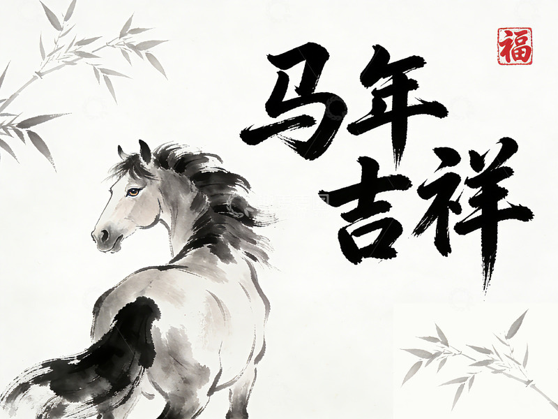 高清大图下载【趣麦麦图】水墨马年吉祥国画