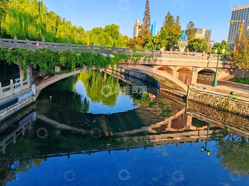 高清大图下载【趣麦麦图】古桥流水城市风光