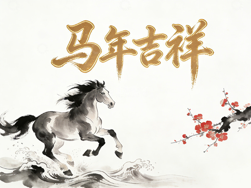 高清大图下载【趣麦麦图】马年吉祥水墨画素材