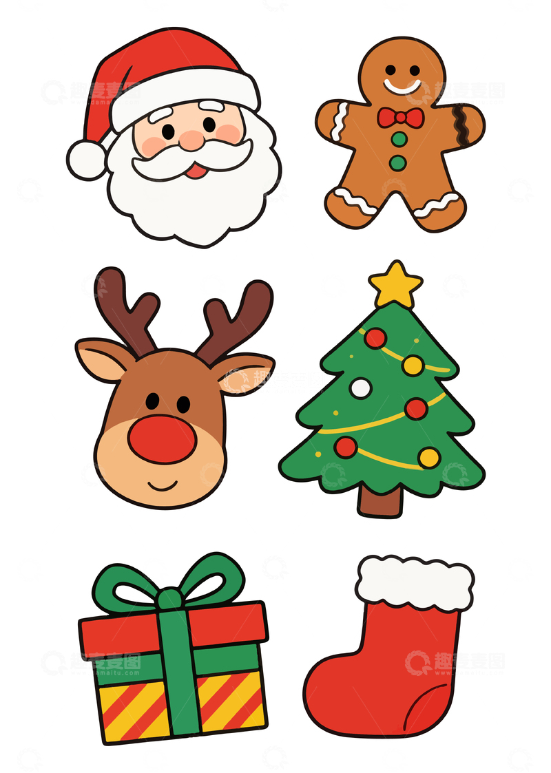 源文件下载【趣麦麦图】圣诞节日卡通贴纸设计素材