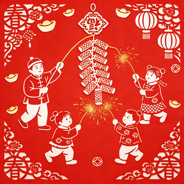 春节放鞭炮剪纸