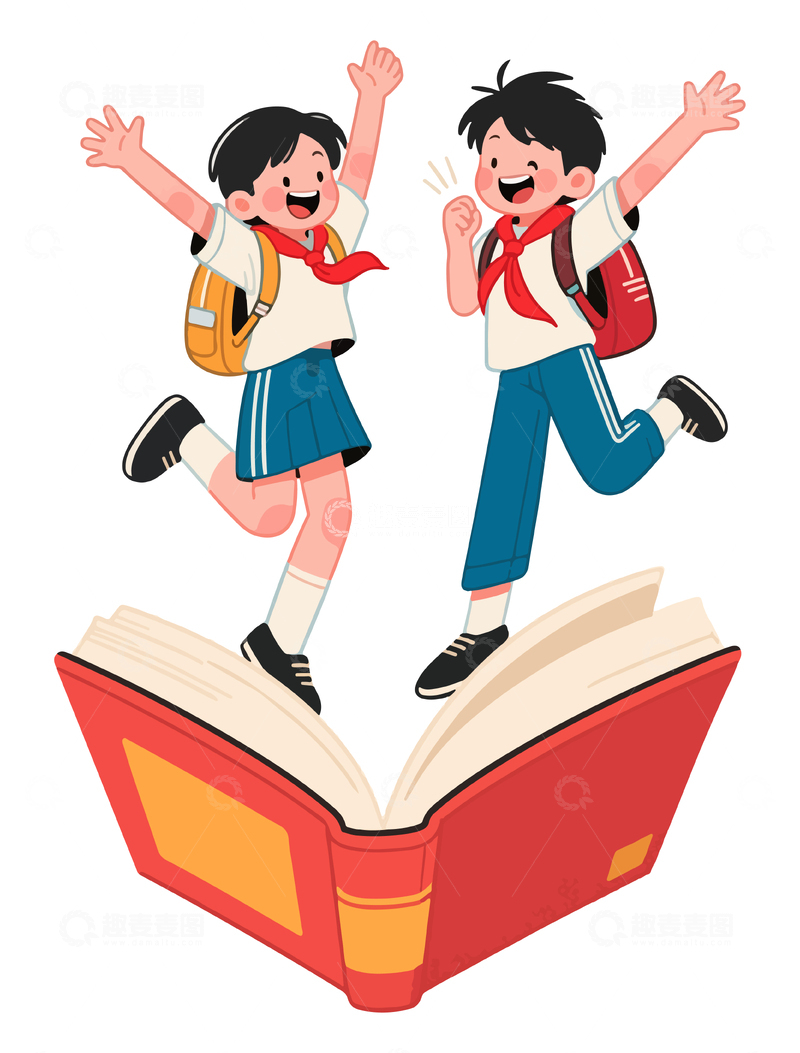 源文件下载【趣麦麦图】-卡通儿童书本跳跃插画