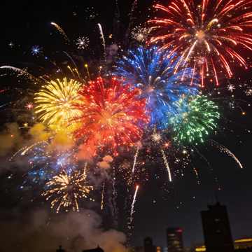 燃放彩色的烟花