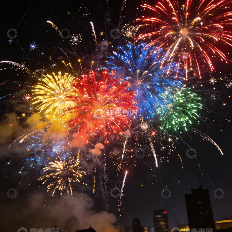 高清大图下载【趣麦麦图】-燃放彩色的烟花