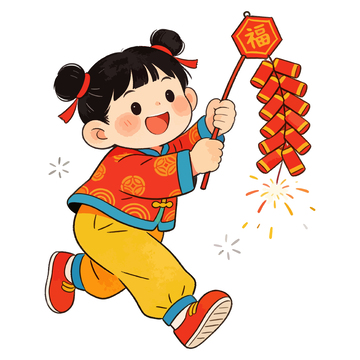 新春欢乐放鞭炮插画