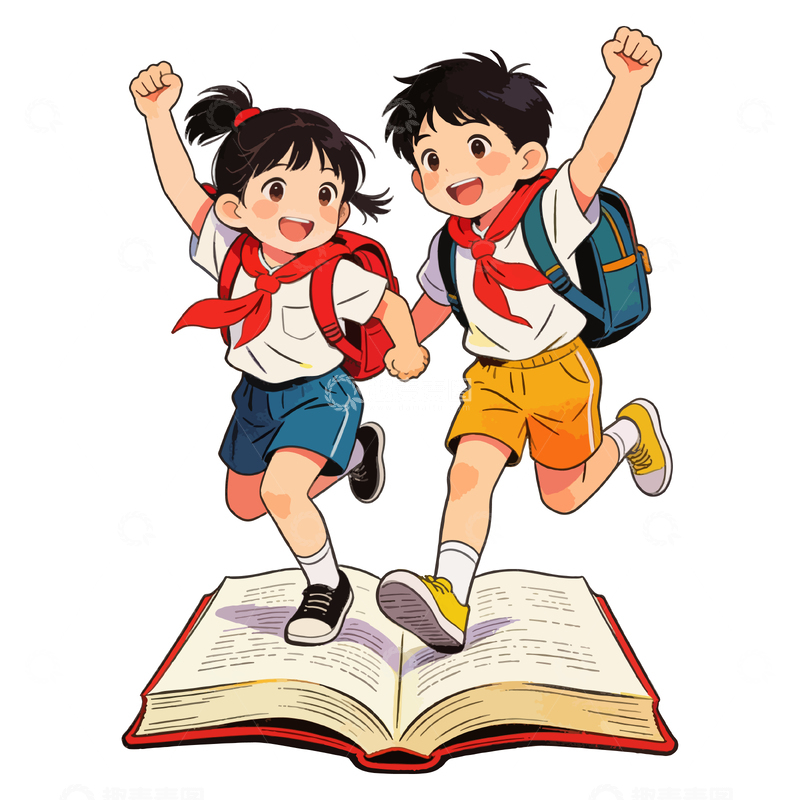 源文件下载【趣麦麦图】-卡通儿童读书跳跃插画