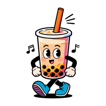 卡通奶茶音乐舞动插画素材