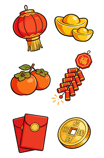 喜庆春节元素卡通插画
