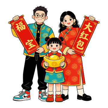 喜庆新年家庭插画素材