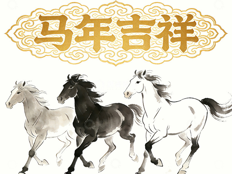 高清大图下载【趣麦麦图】水墨马年吉祥图案