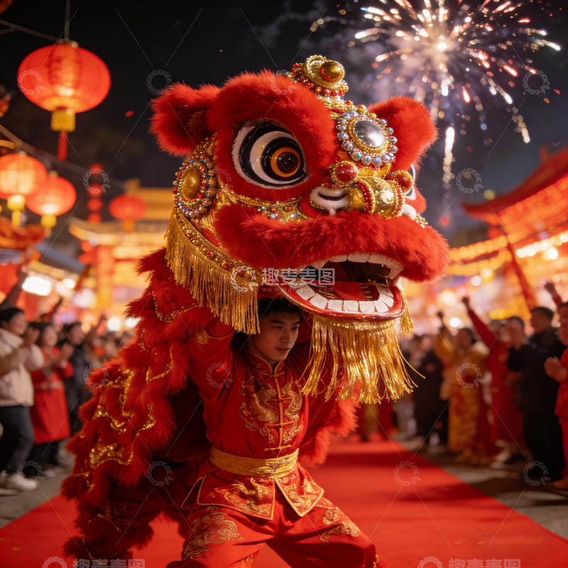 高清大图下载【趣麦麦图】过年舞狮场景