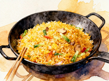 水彩炒饭美食插画