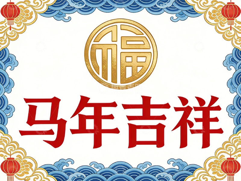 高清大图下载【趣麦麦图】吉祥如意马年祝福海报