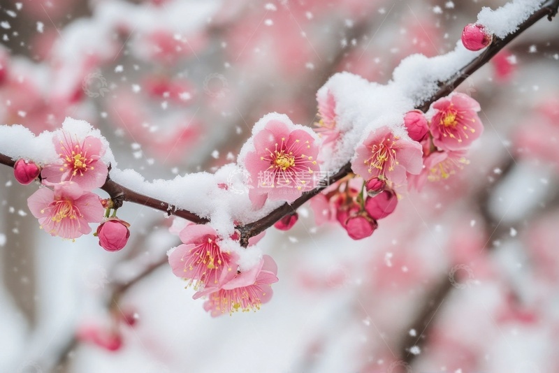 高清大图下载【趣麦麦图】落雪的梅花花枝植物