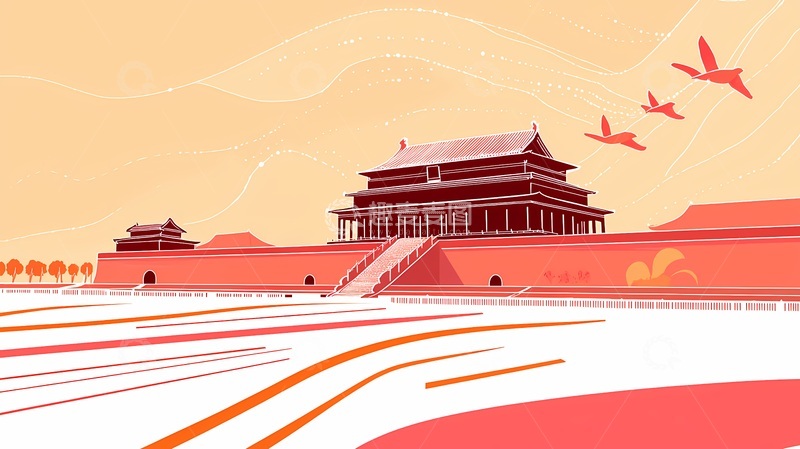 高清大图下载【趣麦麦图】故宫古风建筑插画