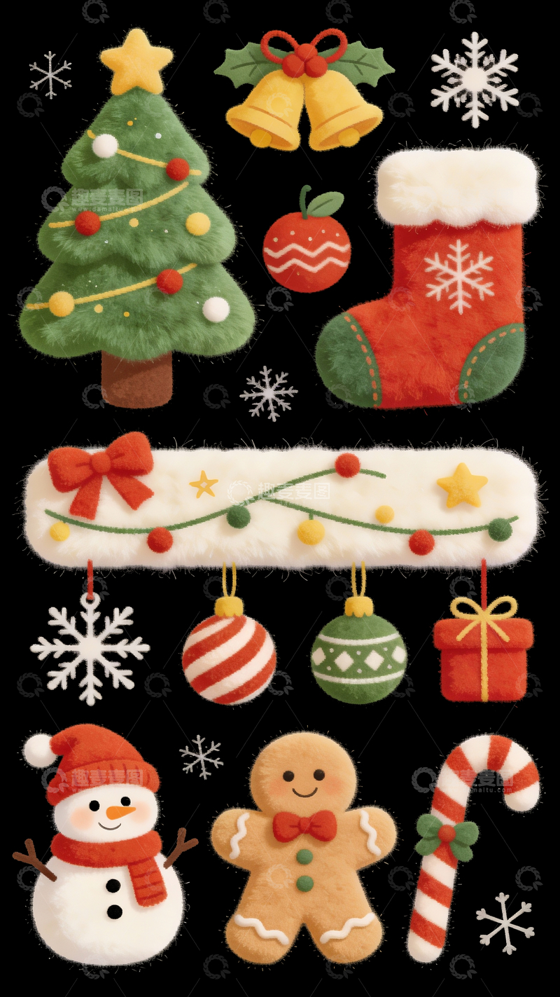 源文件下载【趣麦麦图】毛绒质感圣诞主题元素合集1