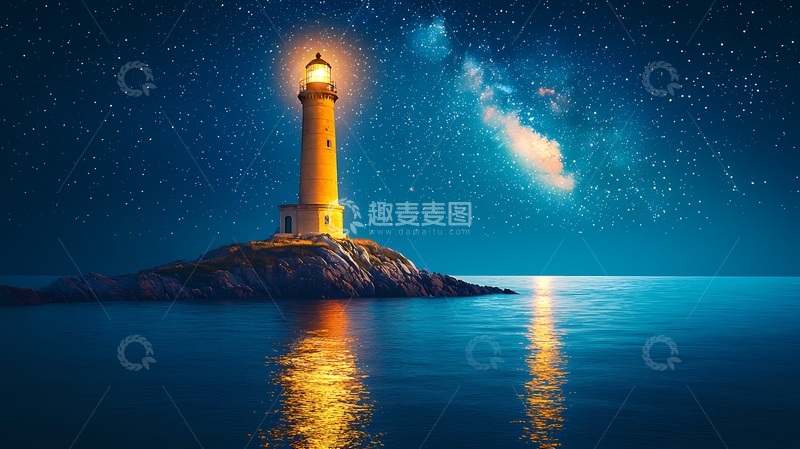 高清大图下载【趣麦麦图】星光下灯塔夜景风光图