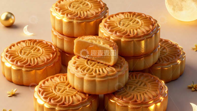 高清大图下载【趣麦麦图】中秋节月饼背景094