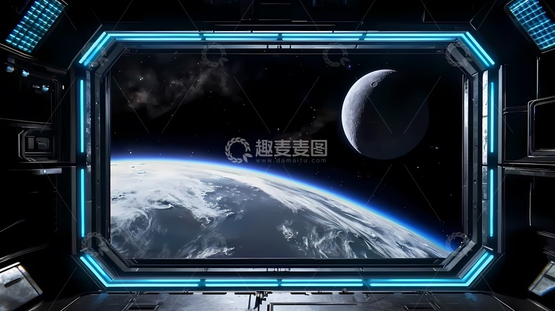 高清大图下载【趣麦麦图】科幻太空舱窗外星球景观