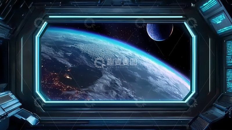 高清大图下载【趣麦麦图】科幻太空舱地球景观