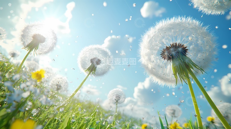 高清大图下载【趣麦麦图】蒲公英飞舞春日风光摄影图