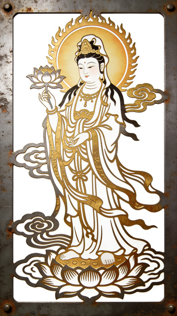 春节过年金色观音像装饰画