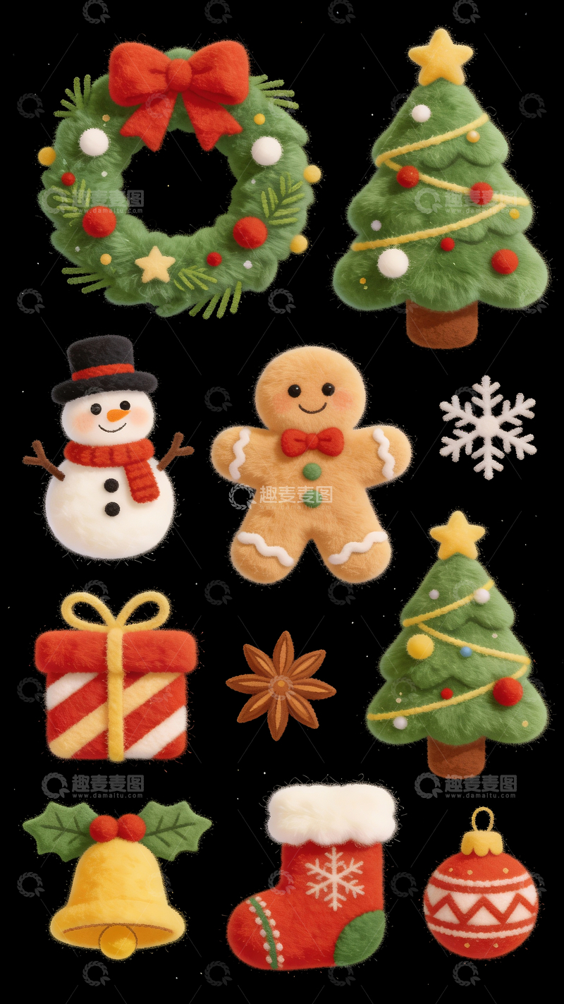 源文件下载【趣麦麦图】毛绒质感圣诞主题元素合集4