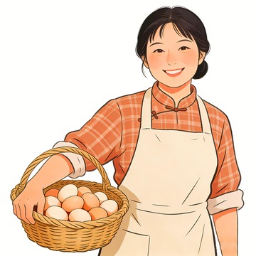 提着一筐鸡蛋面带微笑的女人