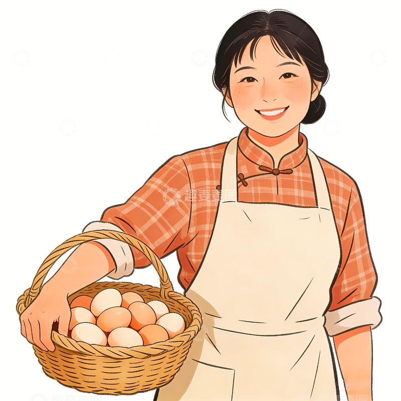 高清大图下载【趣麦麦图】提着一筐鸡蛋面带微笑的女人