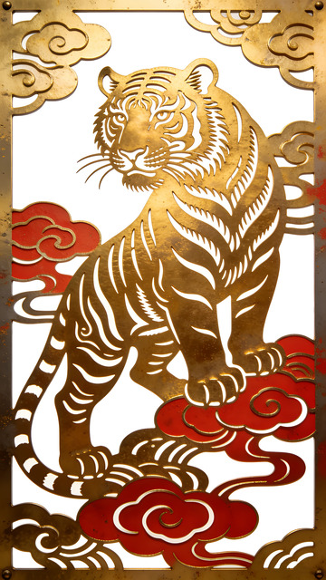 春节过年金色老虎祥云装饰图案