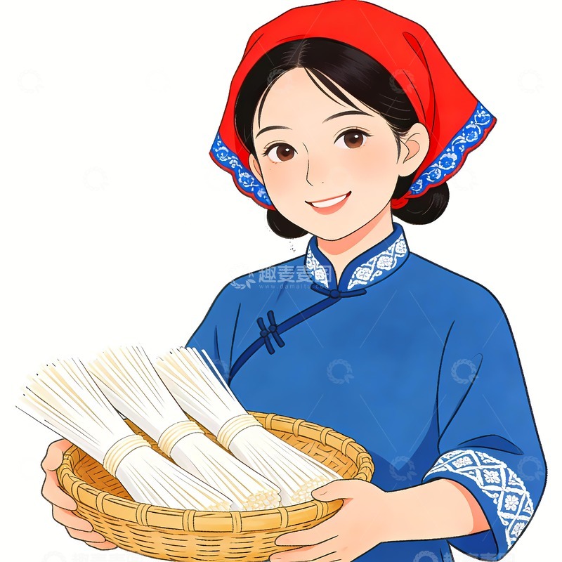 高清大图下载【趣麦麦图】一个抱着一揽子挂面的女人