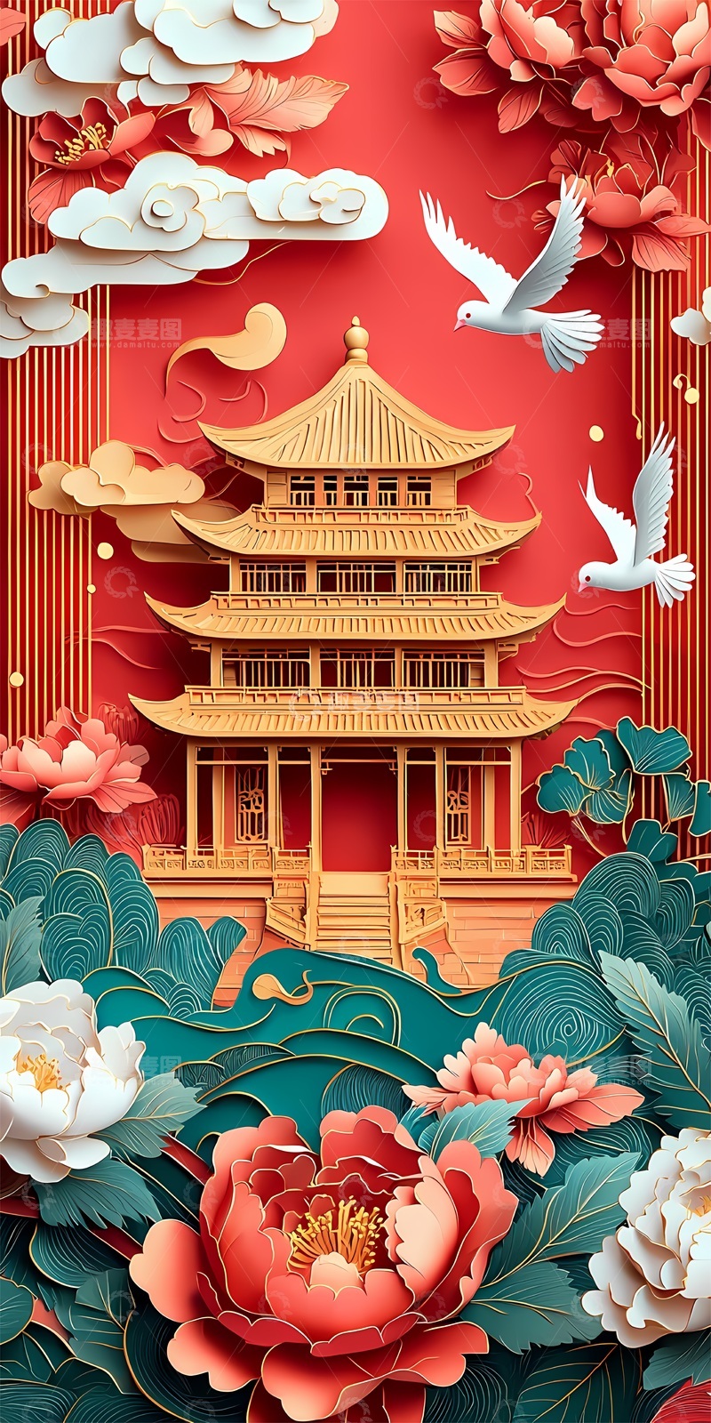 高清大图下载【趣麦麦图】传统东方建筑剪纸艺术