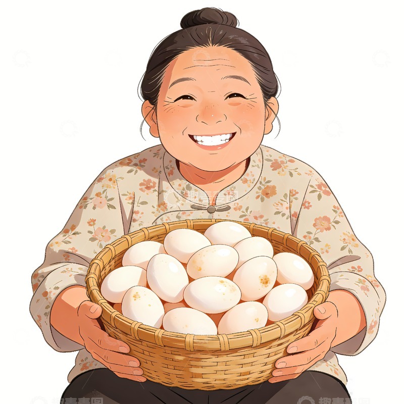 高清大图下载【趣麦麦图】捧着一筐鸡蛋的妇女