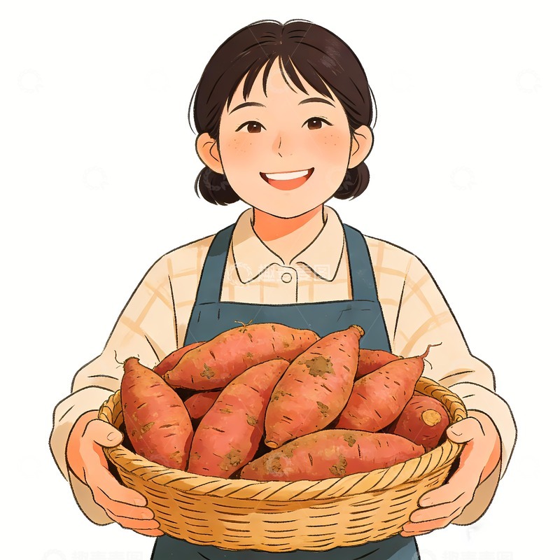 高清大图下载【趣麦麦图】捧着一筐红薯的女人