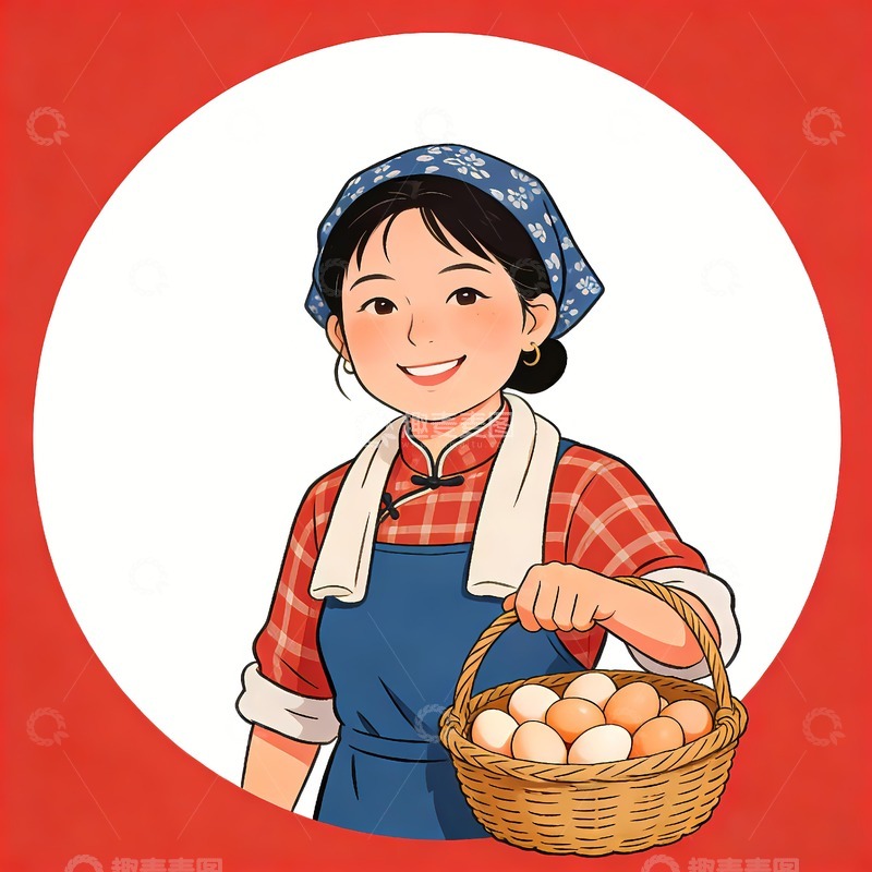 高清大图下载【趣麦麦图】提着一筐鸡蛋的女人