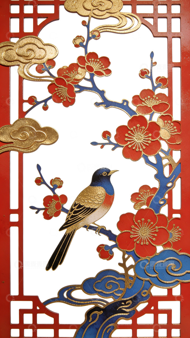 高清大图下载【趣麦麦图】春节传统中国风花鸟剪纸画