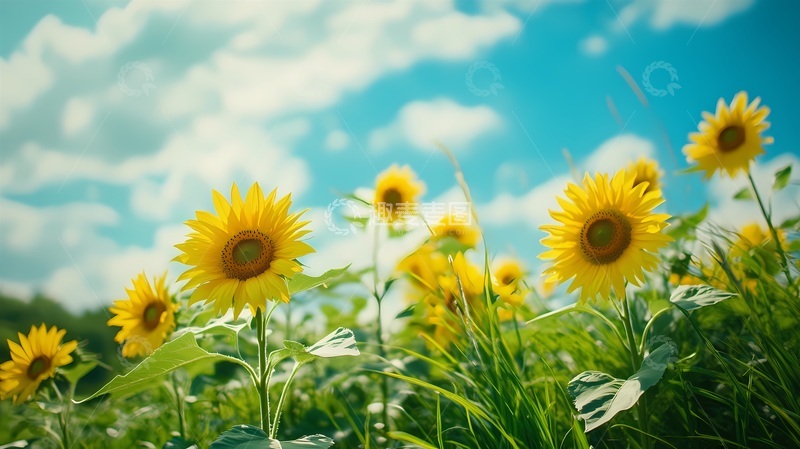 高清大图下载【趣麦麦图】明媚夏日向日葵花海自然风光