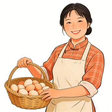 提着土鸡蛋看着镜头的女人