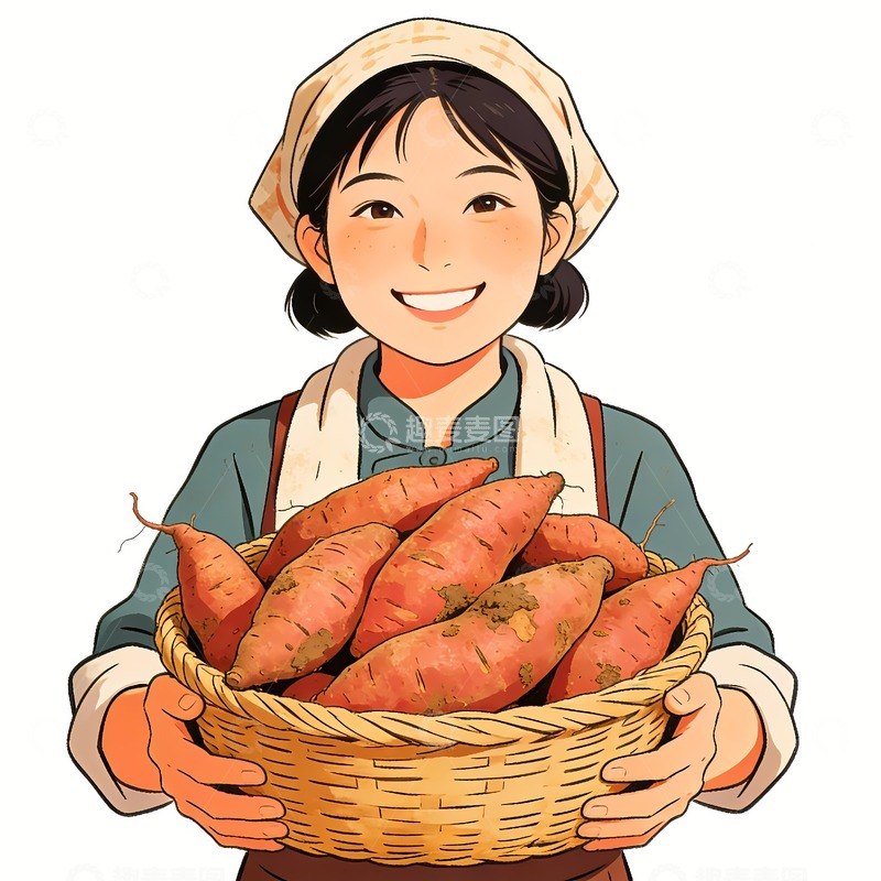 高清大图下载【趣麦麦图】捧着一筐红薯的大姐