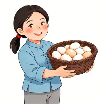 抱着一揽子鸡蛋的女人