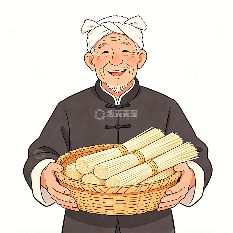 高清大图下载【趣麦麦图】一个陕北老头抱着一揽挂面