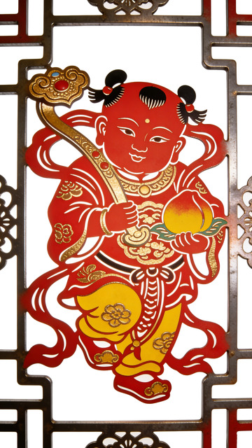 春节传统年画娃娃剪纸装饰