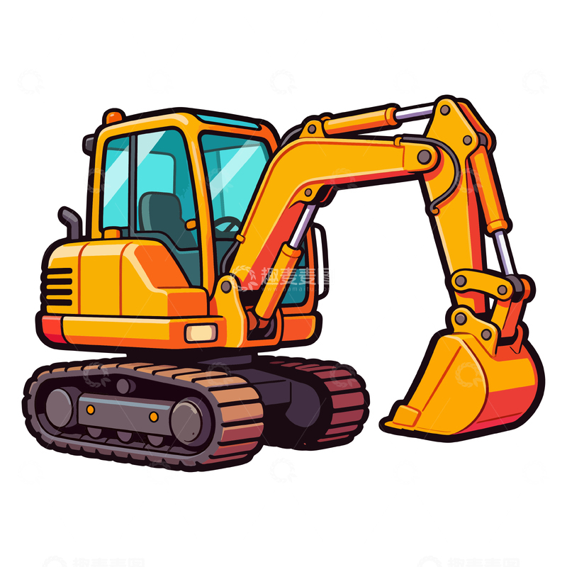 源文件下载【趣麦麦图】卡通挖掘机插画素材